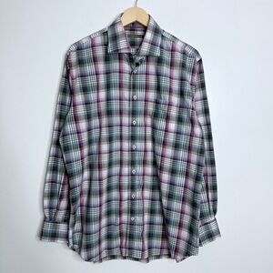 Peter Millar Men's Large Purple Plaid Casual Classic Button Down‎ Long Sleeves